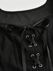SHEIN MOD Lace Up Front Tank Top Without Blouse Corset Top - Black - View 3