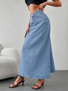 EURMUSE High Waist Denim Skirt - Light Wash - View 4