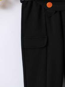 Young Boy Flap Detail Belted Sweatpants - Black - View 5