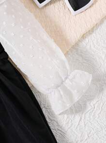 SHEIN Young Girl Cold Shoulder Ruffle Trim Flounce Sleeve Jumpsuit - Black and White - View 4