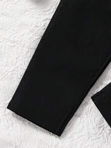 SHEIN Young Girl Cold Shoulder Ruffle Trim Flounce Sleeve Jumpsuit - Black and White - View 6