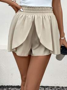 SHEIN LUNE Shorts de talle alto bajo cruzado - Caqui - Ver 1