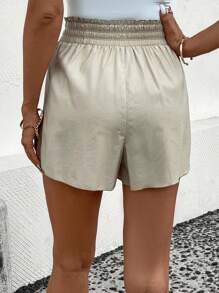 SHEIN LUNE Shorts de talle alto bajo cruzado - Caqui - Ver 2