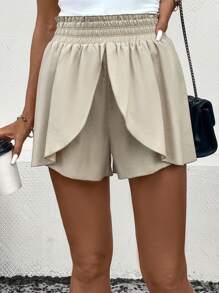 SHEIN LUNE Shorts de talle alto bajo cruzado - Caqui - Ver 5