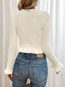 SHEIN LUNE Geborduurde bloemen Flounce mouw Rucheszoom Croptrui