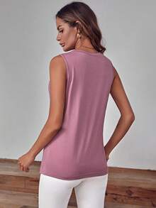 SHEIN LUNE Button Detail Asymmetrical Hem Tank Top - Purple - View 2