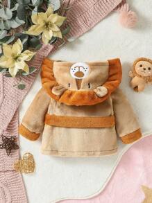 Baby Boys Cartoon Embroidery 3D Ear Design Hooded Fleece Coat