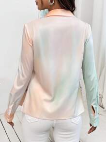 SHEIN LUNE Ombre Button Front Shirt - Multicolor - View 2