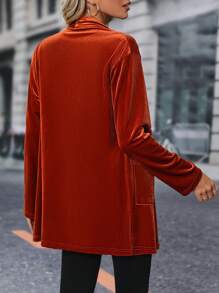 SHEIN LUNE 素色雙口袋開門襟外套 - 摩卡棕 - 查看 2