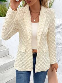 SHEIN LUNE Solid Flap Detail Single Button Blazer - Apricot - View 2