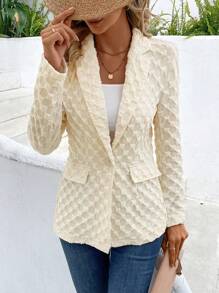 SHEIN LUNE Solid Flap Detail Single Button Blazer - Apricot - View 4