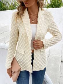 SHEIN LUNE Solid Flap Detail Single Button Blazer - Apricot - View 5