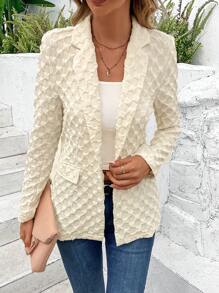 SHEIN LUNE Solid Flap Detail Single Button Blazer - Apricot - View 1