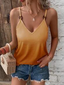 SHEIN LUNE O-ring Detail Cami Top - Brown - View 1