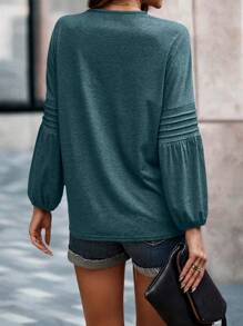 SHEIN LUNE 素色燈籠袖T恤 - 墨綠色 - 查看 2