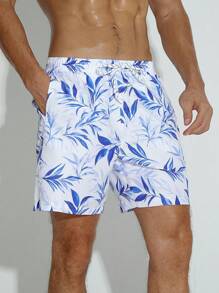 Surfspeed Men Plants Print Drawstring Waist Swim Trunks - Multicolor - View 1
