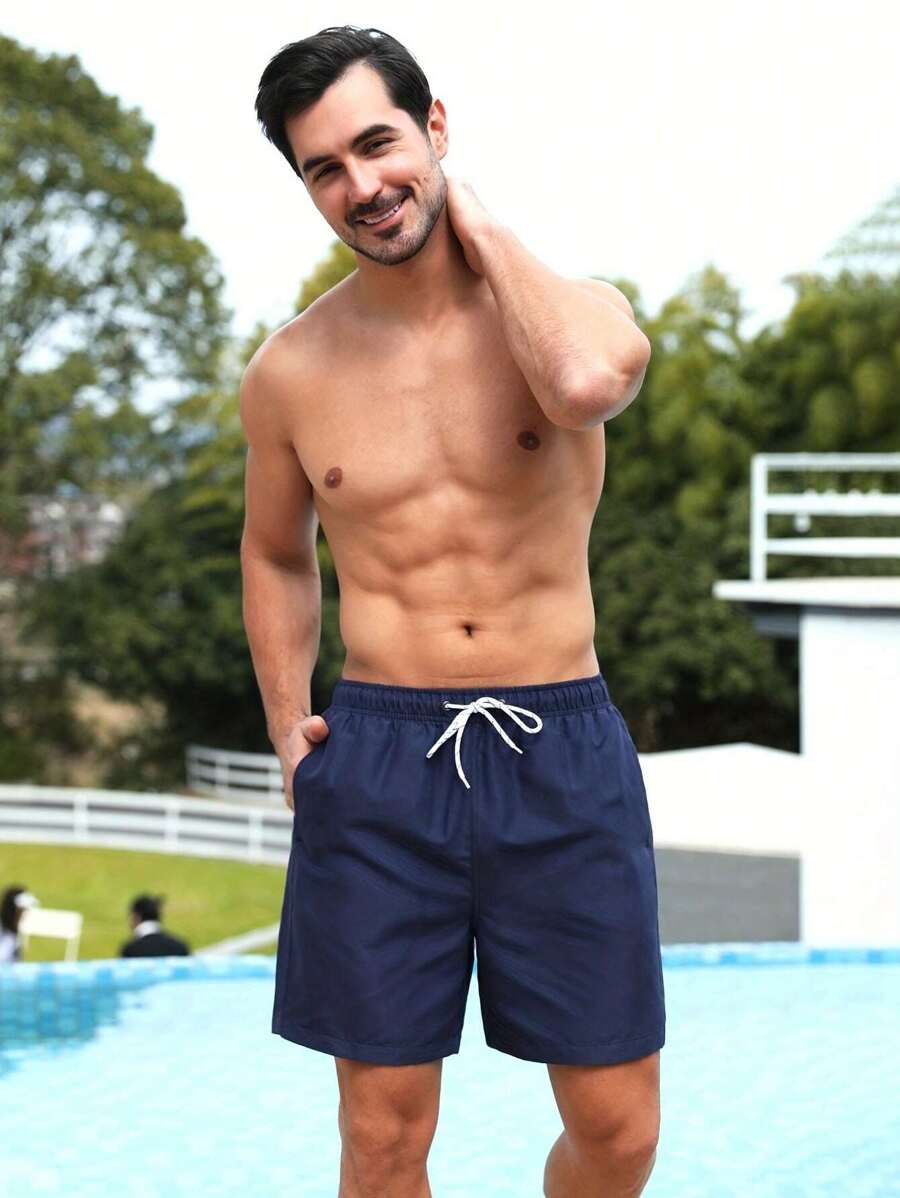Manfinity VDAYZ Men Solid Drawstring Waist Swim Trunks SHEIN UK