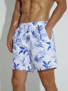 Surfspeed Men Plants Print Drawstring Waist Swim Trunks - Multicolor - View 4