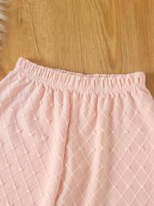 Young Girl Ruffle Trim Flounce Sleeve Button Front Top & Trousers PJ Set - Pink - View 4