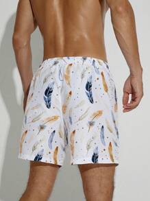 Surfspeed Men Feather Print Drawstring Waist Swim Trunks - Multicolor - View 2