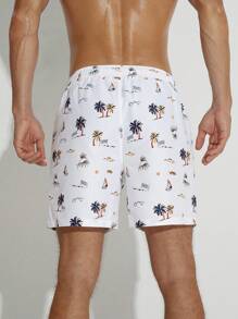 Surfspeed Men Tropical Print Drawstring Waist Swim Trunks - Multicolor - View 2