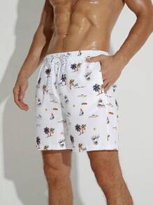 Surfspeed Men Tropical Print Drawstring Waist Swim Trunks - Multicolor - View 3