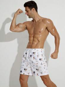 Surfspeed Men Tropical Print Drawstring Waist Swim Trunks - Multicolor - View 4