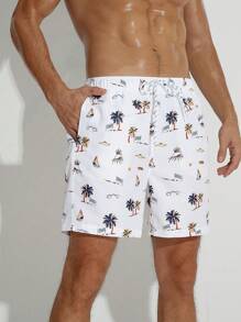 Surfspeed Men Tropical Print Drawstring Waist Swim Trunks - Multicolor - View 6