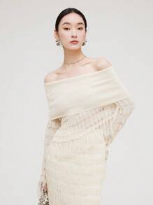 Top único de alta gama con hombros descubiertos, suéter entallado corto de la marca ROEYWANG