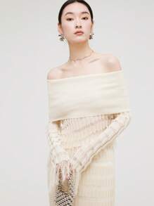 Top único de alta gama con hombros descubiertos, suéter entallado corto de la marca ROEYWANG