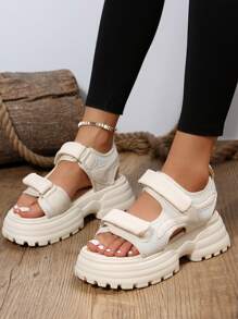 Xăng đan đế bệt tối giản dành cho nữ, Xăng đan thời trang - Màu be - Xem 2