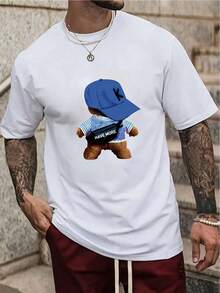 Hombres Camiseta con estampado de dibujos animados - Blanco - Ver 1