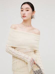 Top único de alta gama con hombros descubiertos, suéter entallado corto de la marca ROEYWANG