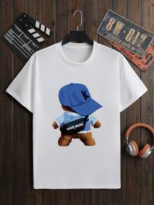 Hombres Camiseta con estampado de dibujos animados - Blanco - Ver 5