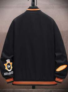 Aesthetic Post--Men Slogan Graphic Striped Trim Bomber Jacket Without Tee - Black - View 2