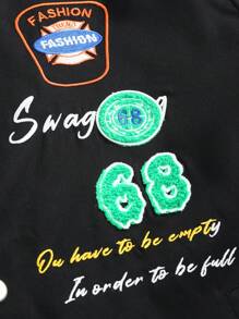 Aesthetic Post--Men Slogan Graphic Striped Trim Bomber Jacket Without Tee - Black - View 3