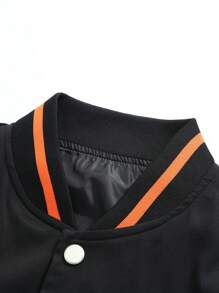 Aesthetic Post--Men Slogan Graphic Striped Trim Bomber Jacket Without Tee - Black - View 5