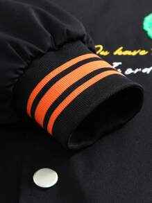 Aesthetic Post--Men Slogan Graphic Striped Trim Bomber Jacket Without Tee - Black - View 6