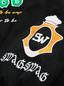 Aesthetic Post--Men Slogan Graphic Striped Trim Bomber Jacket Without Tee - Black - View 8