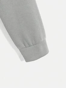 SHEIN EZwear 字母和摩托車圖案落肩袖短款連帽衫 - 深灰色 - 查看 4