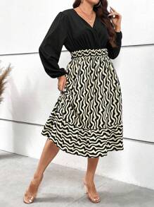 SHEIN Clasi Plus Robe Imprimé Graphique Col Surplis Manches Bouffantes À Volants - Multicolore - Voir 4