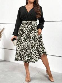 SHEIN Clasi Plus Robe Imprimé Graphique Col Surplis Manches Bouffantes À Volants - Multicolore - Voir 8