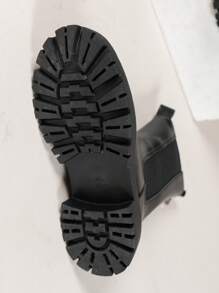 女性馬丁靴2021新品到貨,高跟鞋厚鞋底切爾西靴,小腿中部&及膝靴,黑色踝美式短靴適合女孩 - 黑色 - 查看 4