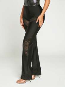 SHEIN Unity 對比蕾絲褲子新年除夕裝，派對裝，性感裝，俱樂部性感裝 - 黑色 - 查看 5