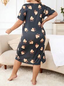 SHEIN Plus Heart Print Nightdress - Multicolor - View 2