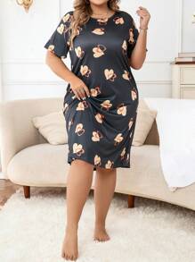 SHEIN Plus Heart Print Nightdress - Multicolor - View 3