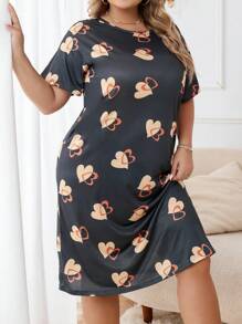 SHEIN Plus Heart Print Nightdress - Multicolor - View 4
