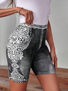 SHEIN LUNE Graphic Print Biker Shorts - Multicolor - View 3