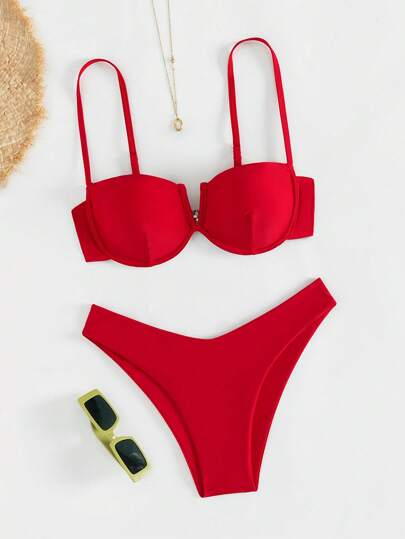 Underwire High Cut Bikini Set For Summer Beach