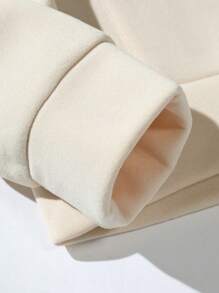 Manfinity Homme 男式字母图案袋鼠口袋抽绳保暖内衬连帽衫度假图案长袖连帽衫，适合朋友、丈夫、男朋友的礼物 - 米色 - 查看 5